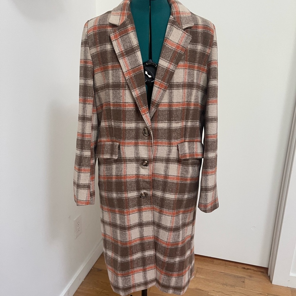 Paper Crane Brown and Orange Plaid Coat